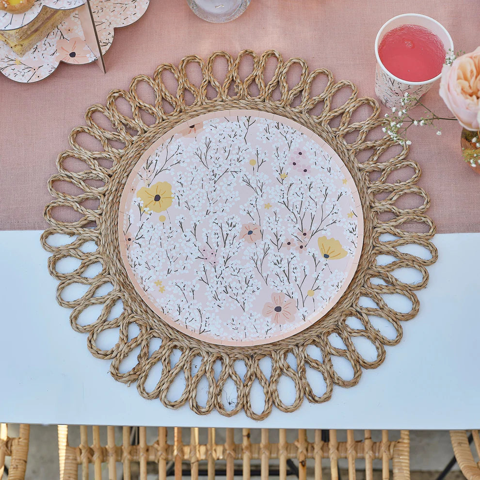 Pink Floral Paper Plates - 8 pack